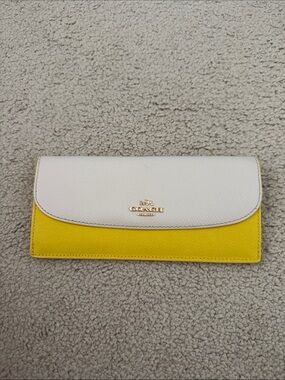Coach Two-Tone White and Yellow Leather Continental Wallet